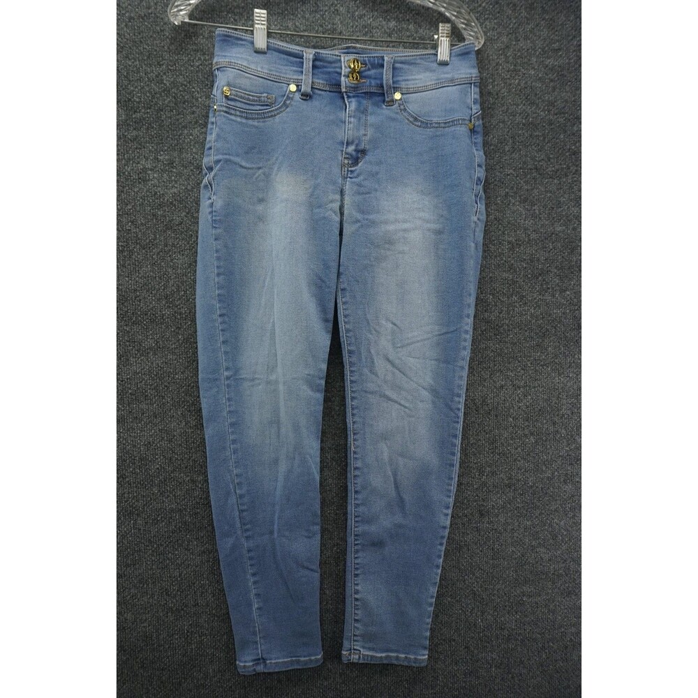 IMAN Global Chic Double Button Skinny Stretch Jeans Light Wash Size 6 Petite